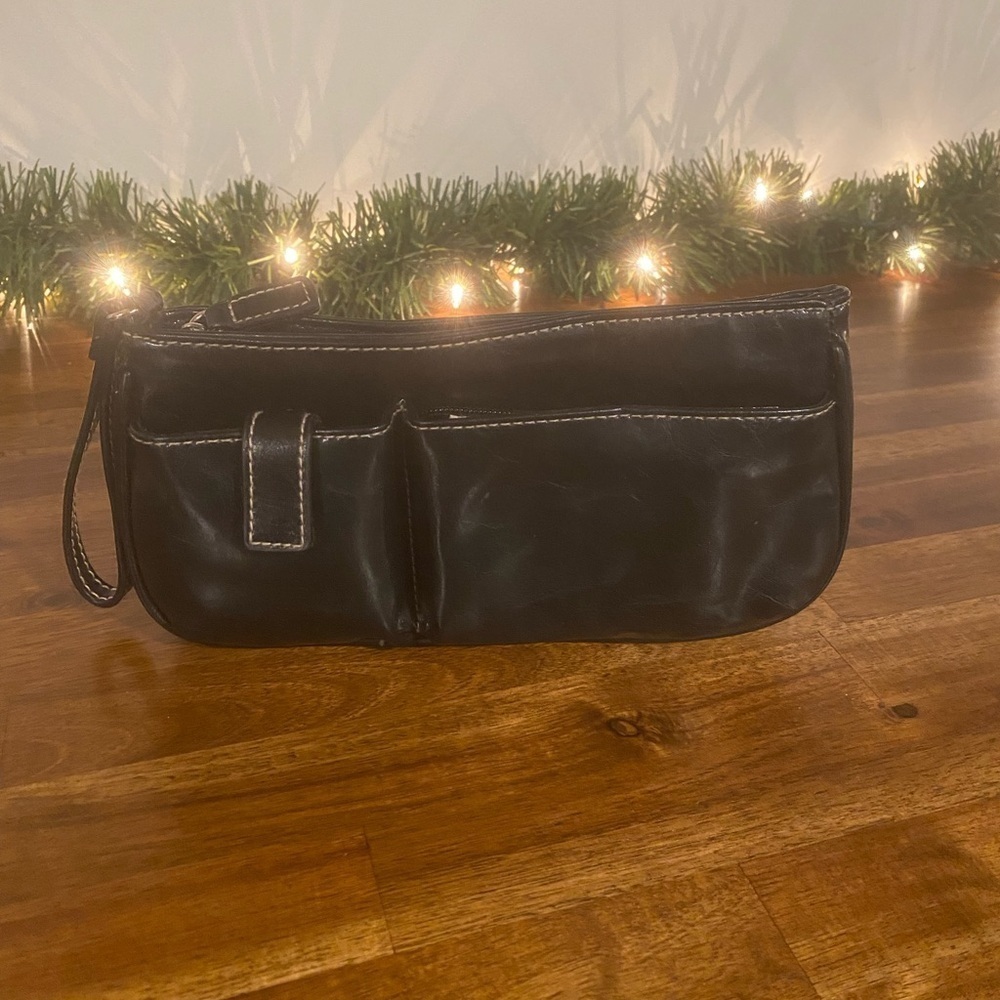 Black Faux Leather Wristlet